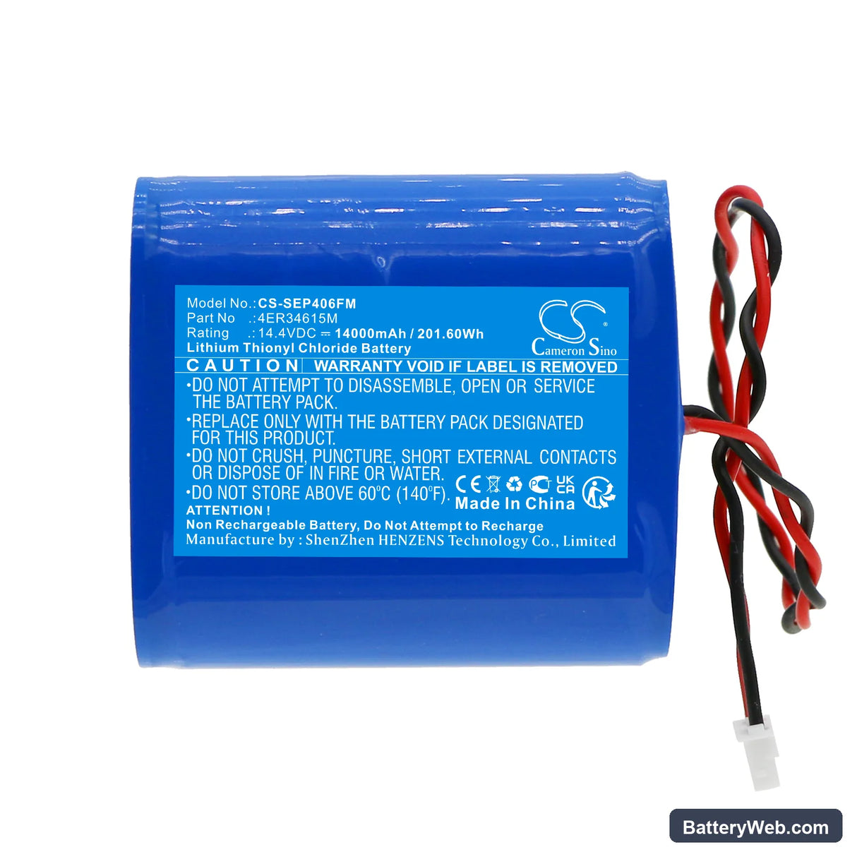 Saracom EB-10 Replacement Battery, 14.4V, 14000mAh, Li-SOCl2 3