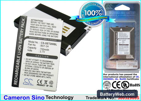 Sony Ericsson T200 Replacement Battery, 3.7V, 700mAh, Li-ion 1