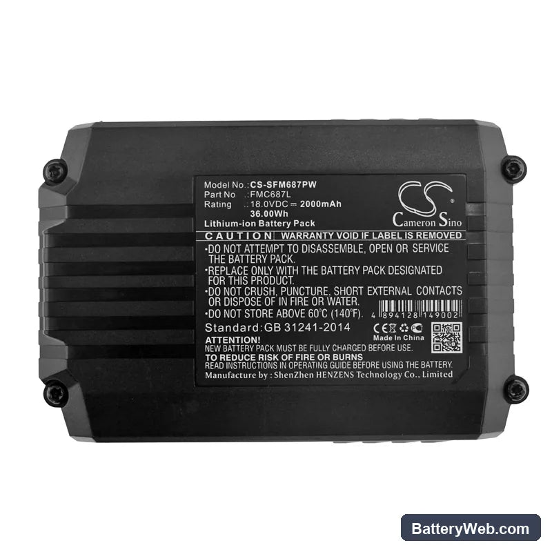 Black & Decker ASD18 Typ 1 Replacement Battery, 18V, 2000mAh, Li-ion 6
