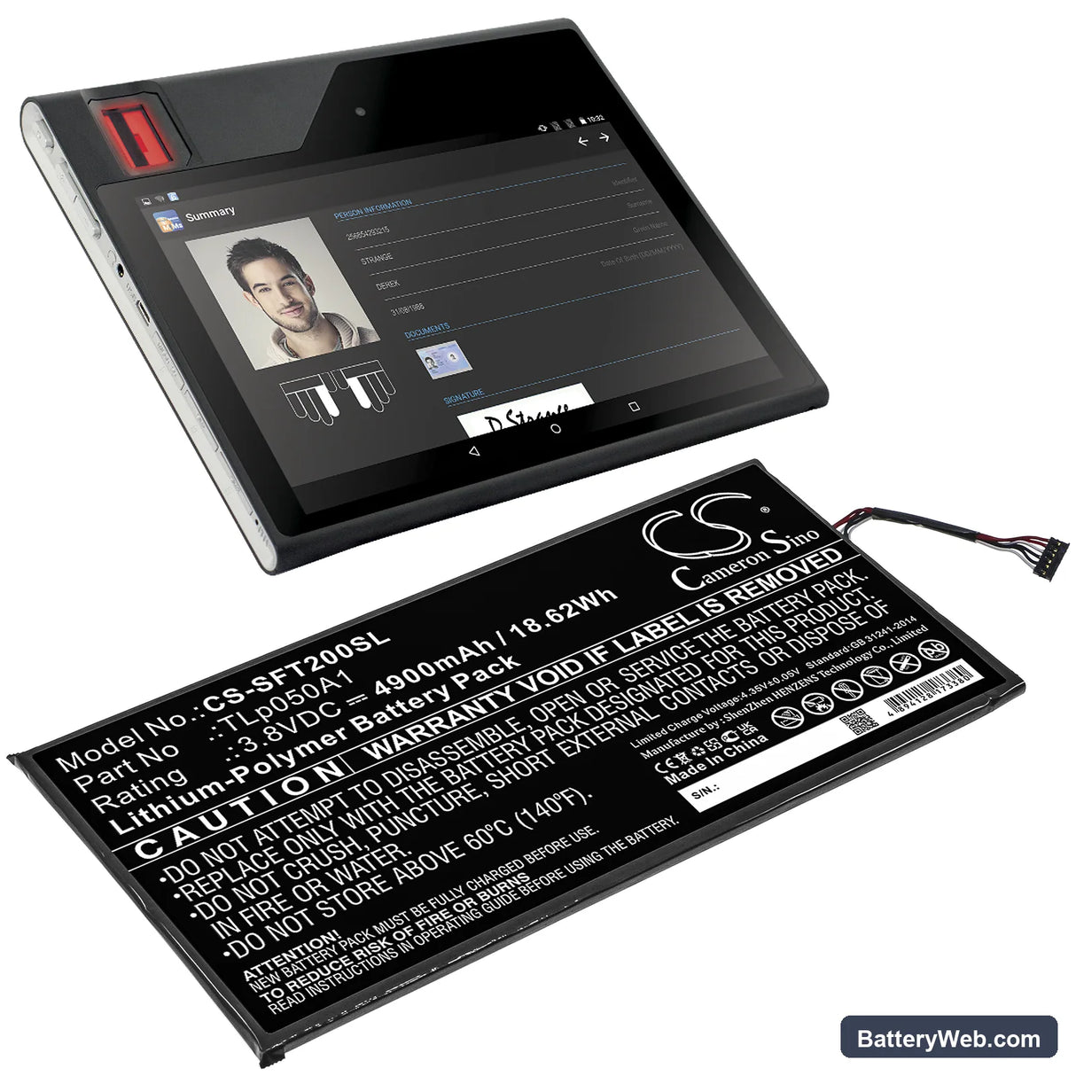 IDEMIA MorphoTablet 2 Replacement Battery, 3.8V, 4900mAh, Li-Polymer 6
