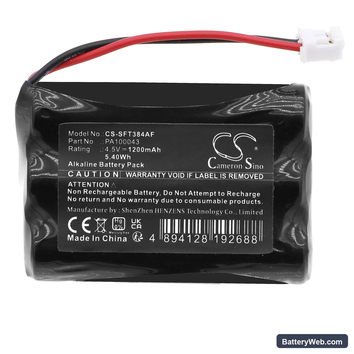 Safe-O-Tronic DS Replacement Battery, 4.5V, 1200mAh, Alkaline 3