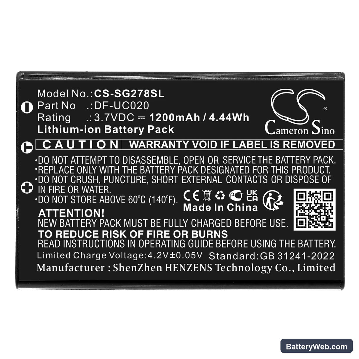 Zycast SG-278 Replacement Battery, 3.7V, 1200mAh, Li-ion 3