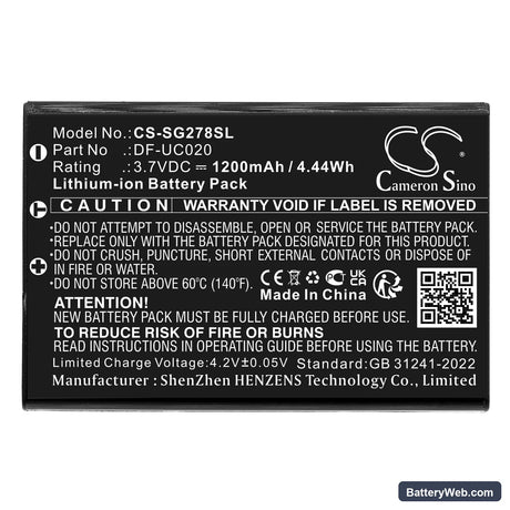 Zycast SG-278 Replacement Battery, 3.7V, 1200mAh, Li-ion 3