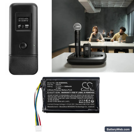 Shure MXW1X Replacement Battery, 3.7V, 1000mAh, Li-Polymer 6