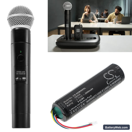 Shure neXt 2 MXW2X Handheld Microphone Replacement Battery, 3.7V, 2600mAh, Li-ion 6