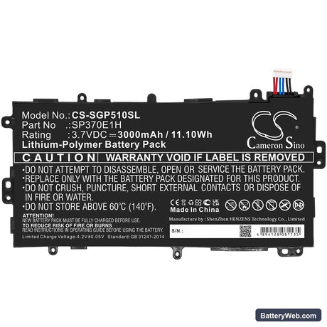 Samsung GT-N5100 Replacement Battery, 3.7V, 3000mAh, Li-Polymer 3