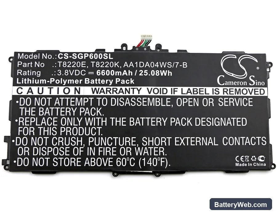 Samsung SM-P600 Replacement Battery, 3.8V, 6600mAh, Li-Polymer 3