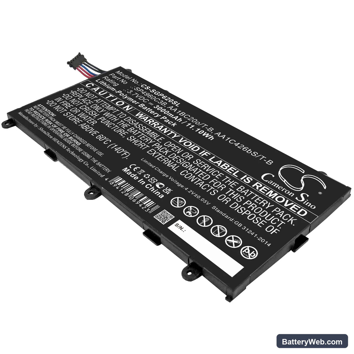 Samsung GT-P6200 Replacement Battery, 3.7V, 3000mAh, Li-Polymer 1