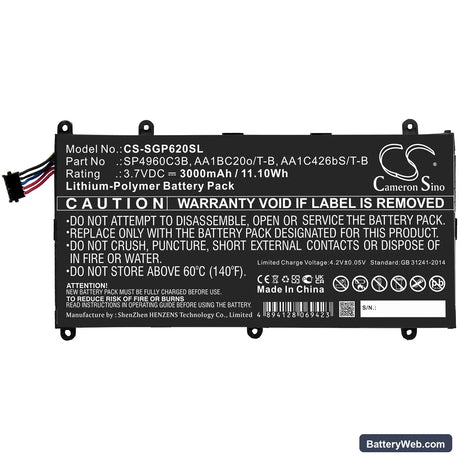 Samsung GT-P6200 Replacement Battery, 3.7V, 3000mAh, Li-Polymer 3