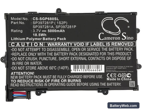 Samsung Galaxy Tab 7.7 Replacement Battery, 3.7V, 5000mAh, Li-Polymer 3