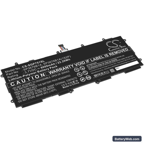 Samsung GT-P7510 Replacement Battery, 3.7V, 6000mAh, Li-Polymer 1