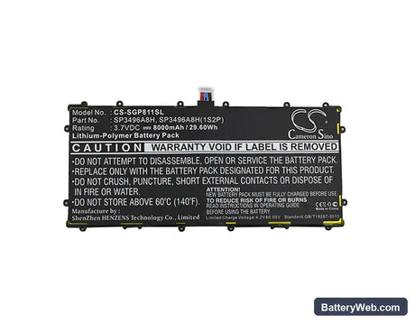 Samsung GT-P8110 Replacement Battery, 3.7V, 8000mAh, Li-Polymer 3