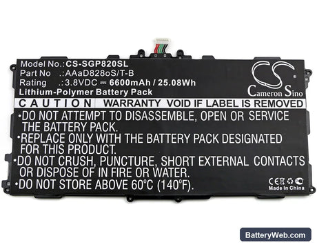 Samsung GT-P8220 Replacement Battery, 3.8V, 6600mAh, Li-Polymer 3