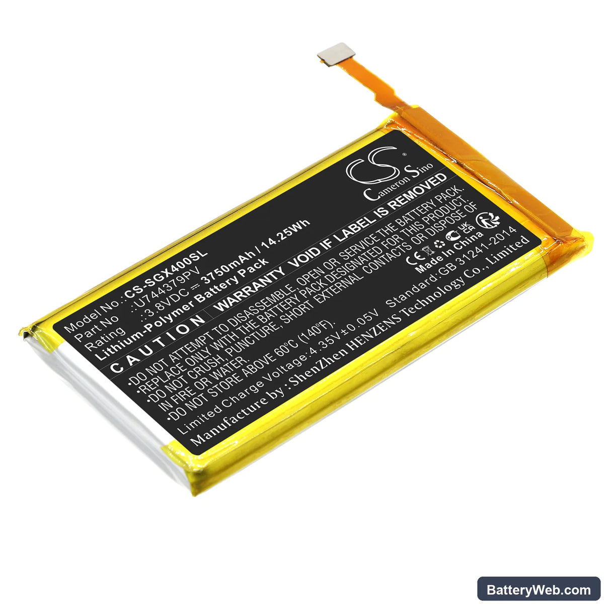 SkyGolf SkyCaddie SX400 Replacement Battery, 3.8V, 3750mAh, Li-Polymer 1