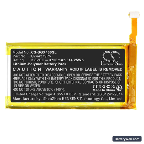 SkyGolf SkyCaddie SX400 Replacement Battery, 3.8V, 3750mAh, Li-Polymer 3