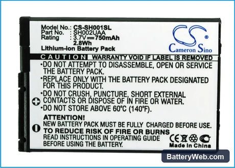 Sharp SH001 Replacement Battery, 3.7V, 750mAh, Li-ion 5