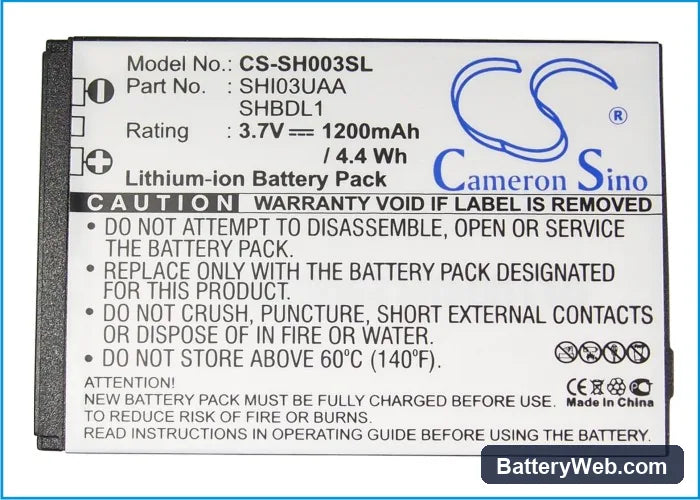 Sharp Galapagos 003SH Replacement Battery, 3.7V, 1200mAh, Li-ion 5