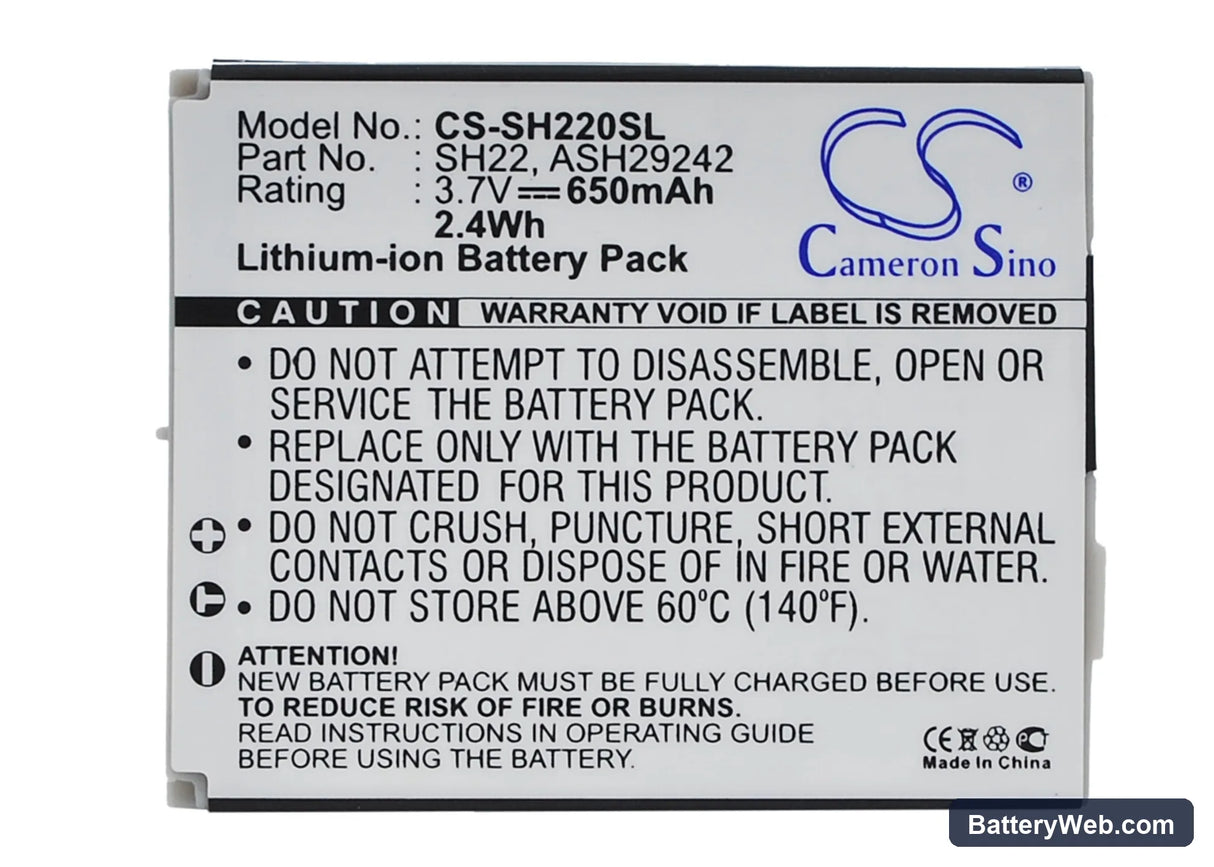 Sharp SH-06A Replacement Battery, 3.7V, 650mAh, Li-ion 1