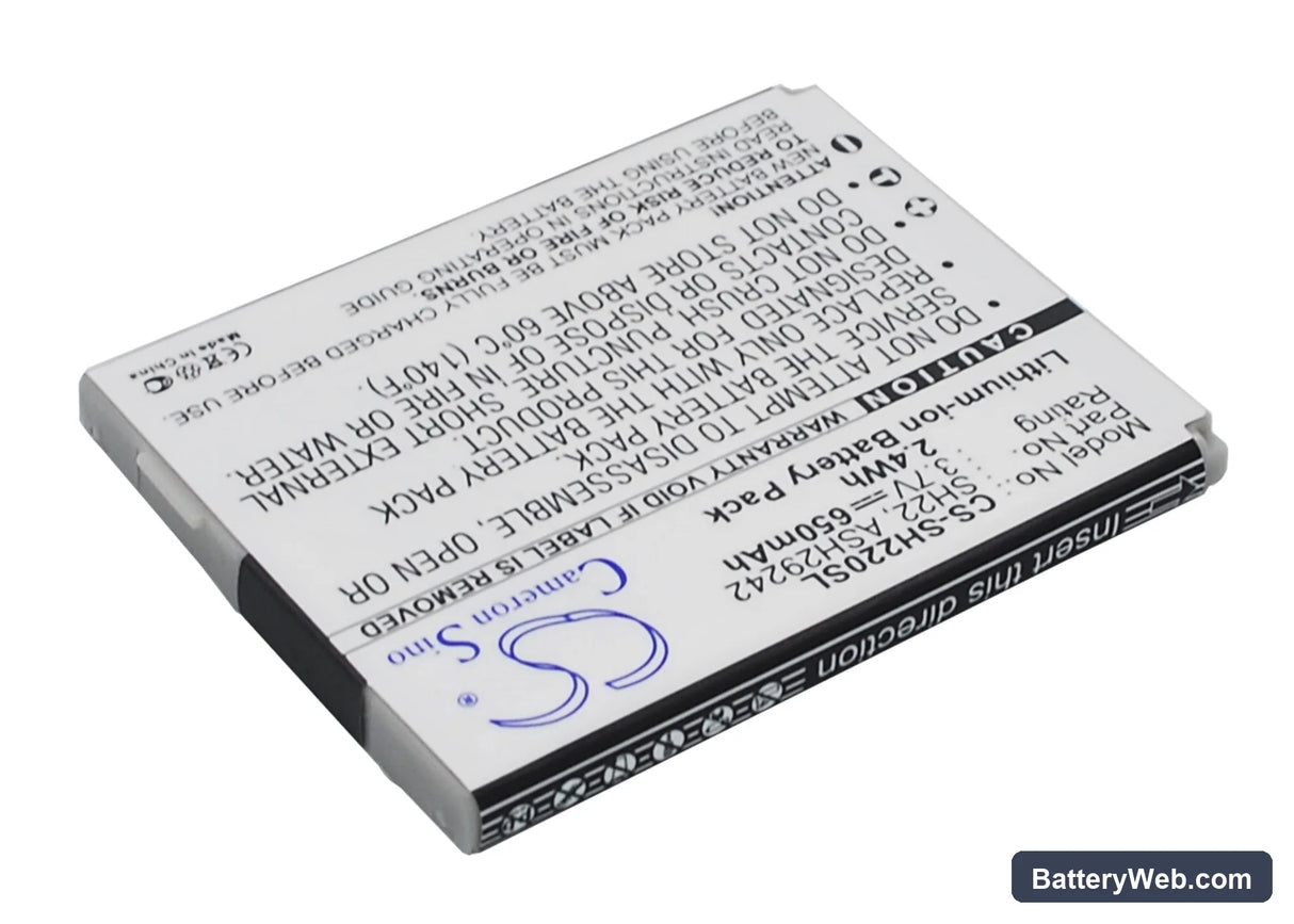 Sharp SH-06A Replacement Battery, 3.7V, 650mAh, Li-ion 3