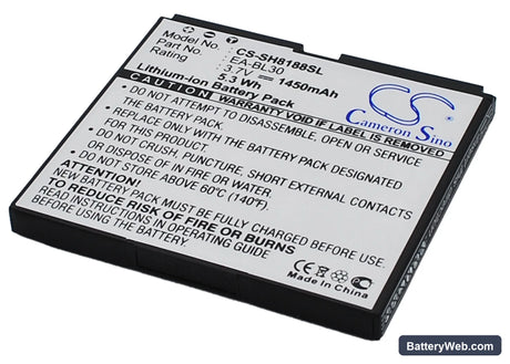 Sharp SH8188U Replacement Battery, 3.7V, 1450mAh, Li-ion 1