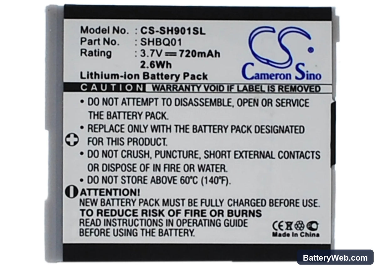 Sharp SH901iS Replacement Battery, 3.7V, 720mAh, Li-ion 5