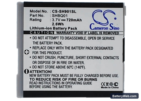 Sharp SH901iS Replacement Battery, 3.7V, 720mAh, Li-ion 5