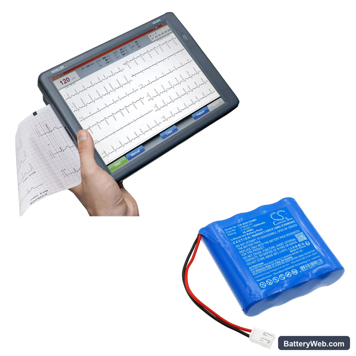 Schiller Cardiovit AT102+ Replacement Battery, 7.4V, 5200mAh, Li-ion 6
