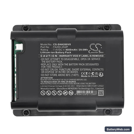 Shark FA200 Replacement Battery, 7.4V, 4000mAh, Li-ion 7