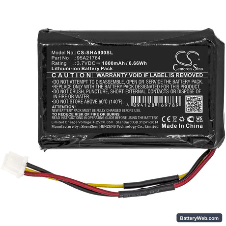 Shure SHA900 Replacement Battery, 3.7V, 1800mAh, Li-ion 3