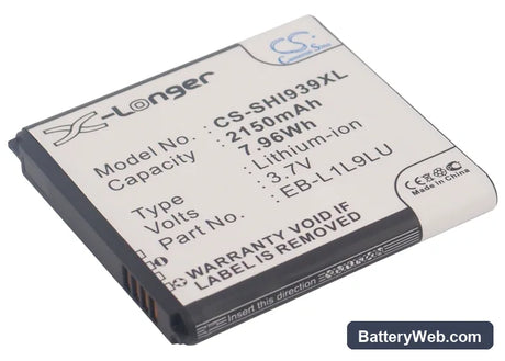 Samsung SCH-I939D Replacement Battery, 3.7V, 2150mAh, Li-ion 1