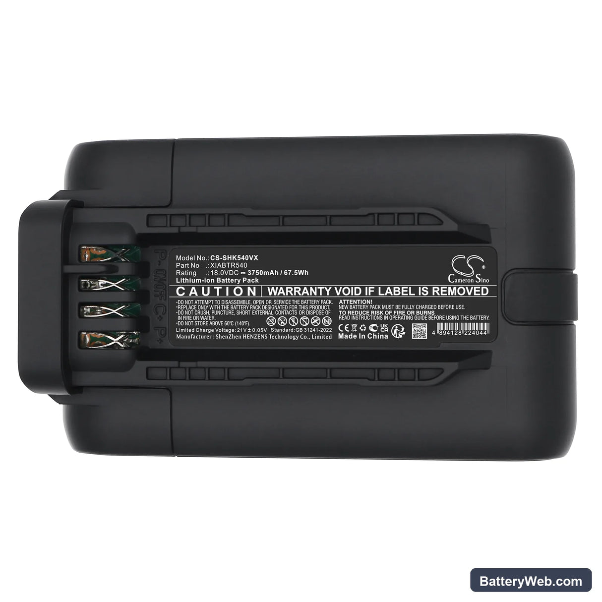 Shark Replacement Battery, 18V, 3750mAh, Li-ion 6