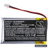 Sena SMH-10S Replacement Battery, 3.7V, 650mAh, Li-Polymer 3
