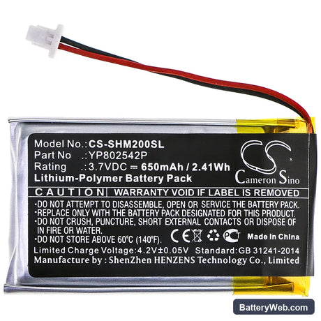 Sena SMH-10S Replacement Battery, 3.7V, 650mAh, Li-Polymer 3