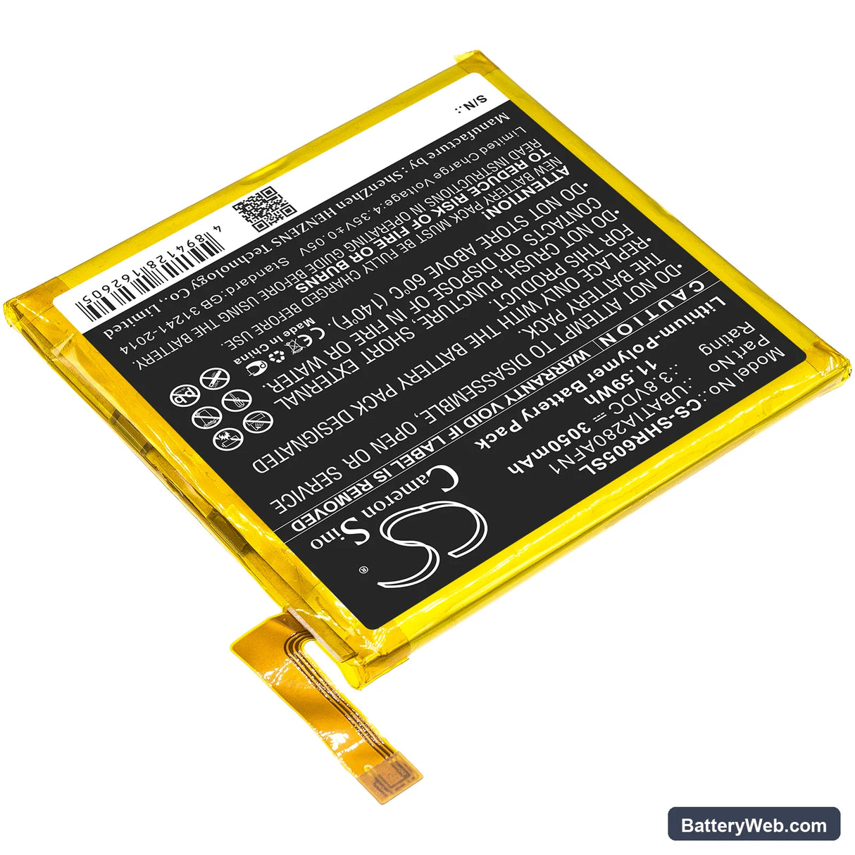 Sharp Aquos R Replacement Battery, 3.8V, 3050mAh, Li-Polymer 2