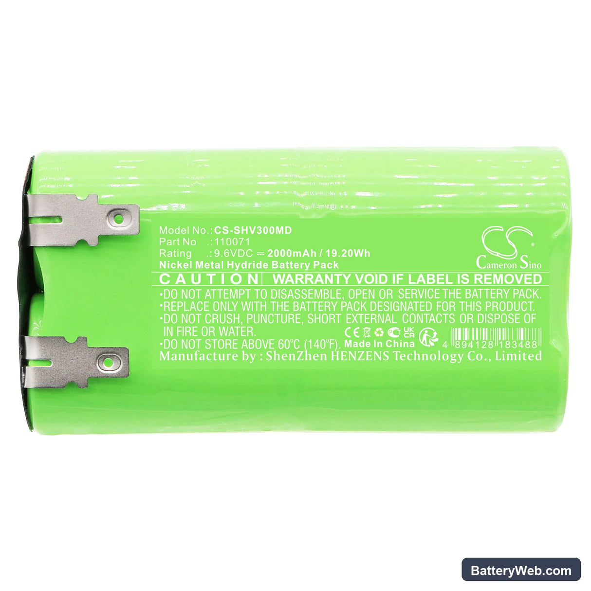 Schiller Cardiograph CV3 Replacement Battery, 9.6V, 2000mAh, Ni-MH 3