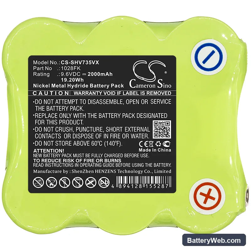 Shark SV735 Replacement Battery, 9.6V, 2000mAh, Ni-MH 3
