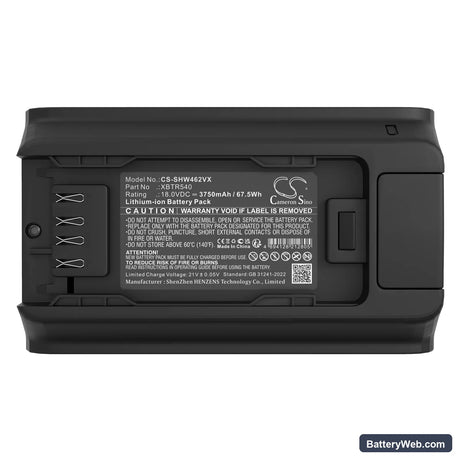 Shark IW4624 Replacement Battery, 18V, 3750mAh, Li-ion 5