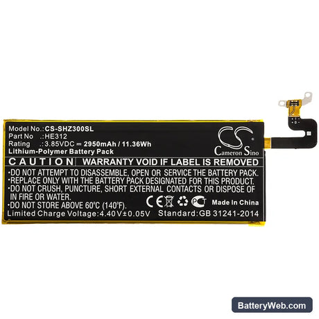 Sharp Z3 Replacement Battery, 3.85V, 2950mAh, Li-Polymer 3