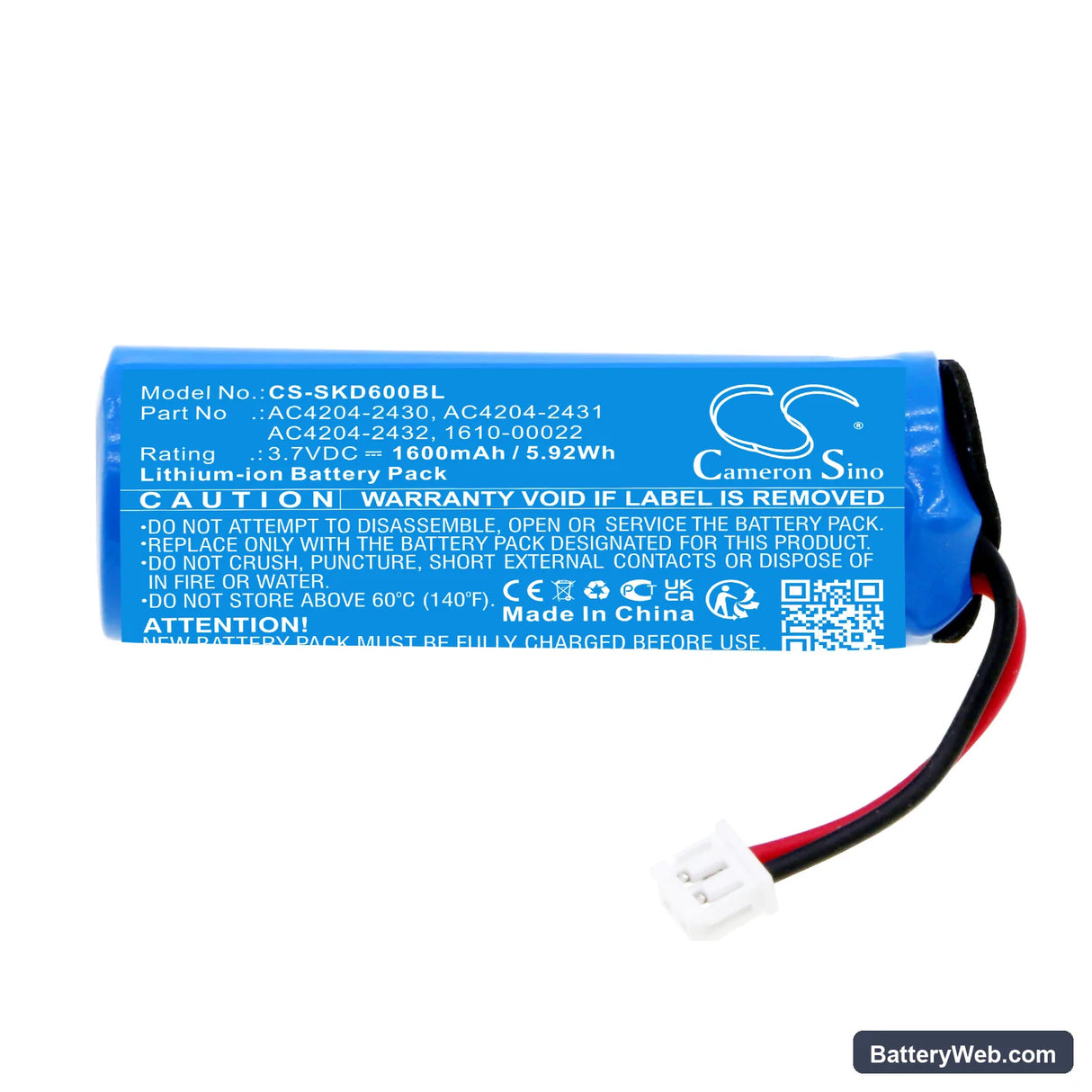 Socket Mobile D700 Replacement Battery, 3.7V, 1600mAh, Li-ion 3