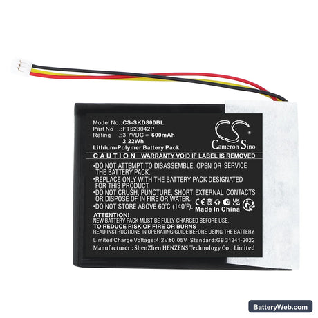 Socket Mobile S860 Replacement Battery, 3.7V, 600mAh, Li-Polymer 3