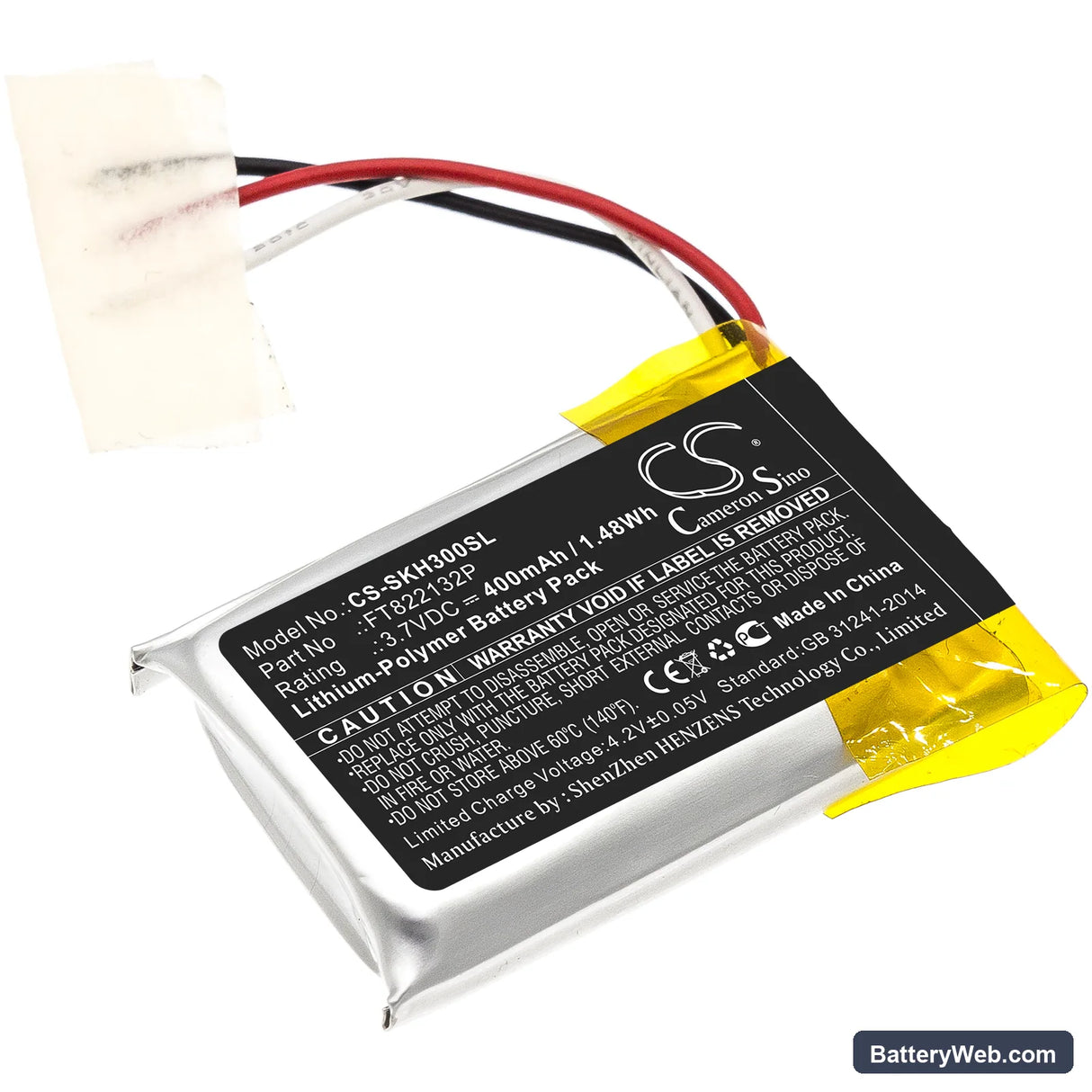 Skullcandy Hesh 3 Replacement Battery, 3.7V, 400mAh, Li-Polymer 1