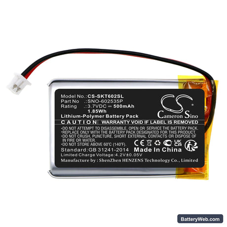 SkyBell Trim Plus WiFi Video Doorbell Replacement Battery, 3.7V, 500mAh, Li-Polymer 3