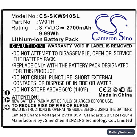 Skyroam W19 Replacement Battery, 3.7V, 2700mAh, Li-ion 3