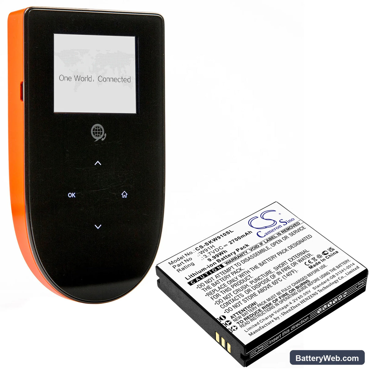 Skyroam W19 Replacement Battery, 3.7V, 2700mAh, Li-ion 4
