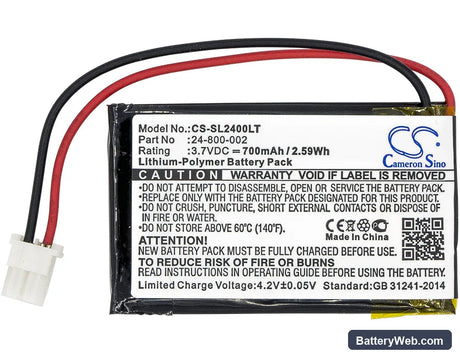 Solar LED Light SL-24000 Replacement Battery, 3.7V, 700mAh, Li-Polymer 5