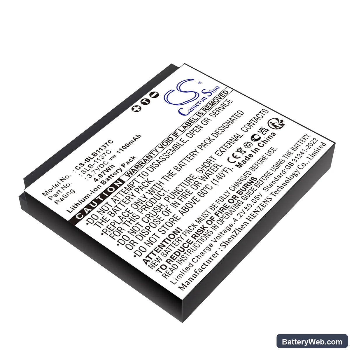 Samsung Digimax i7 Replacement Battery, 3.7V, 1100mAh, Li-ion 1