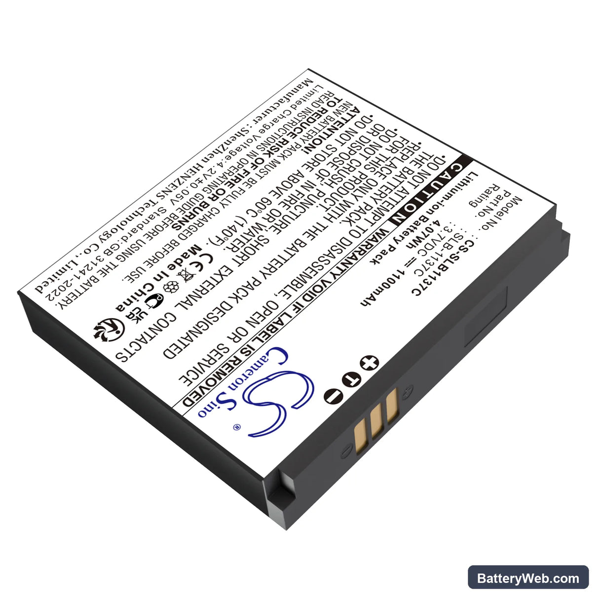 Samsung Digimax i7 Replacement Battery, 3.7V, 1100mAh, Li-ion 2