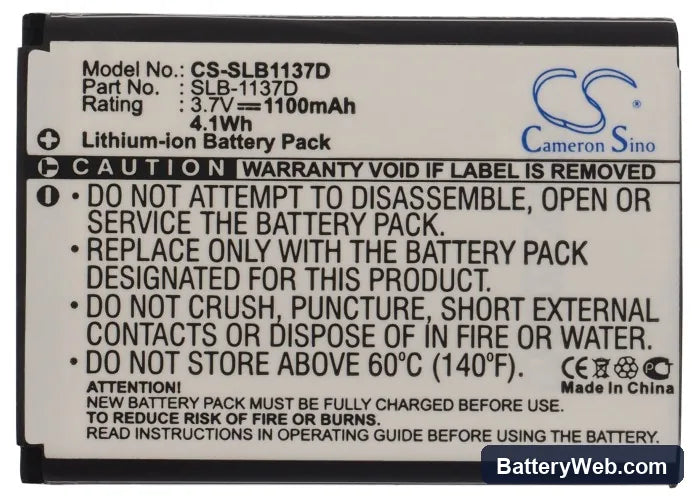 Samsung Digimax L74W Replacement Battery, 3.7V, 1100mAh, Li-ion 5
