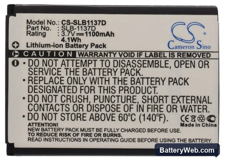 Samsung Digimax L74W Replacement Battery, 3.7V, 1100mAh, Li-ion 5