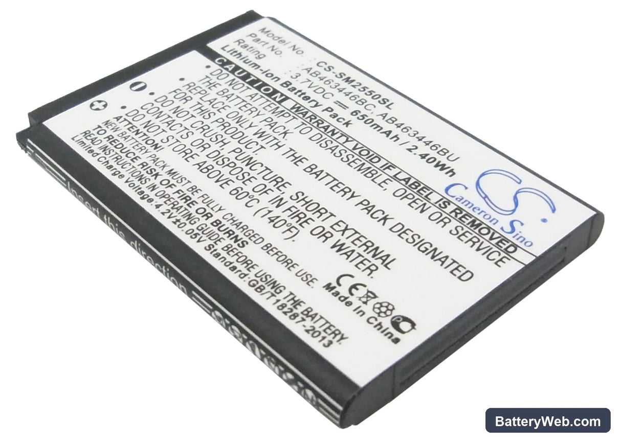 Samsung GT-E2520 Replacement Battery, 3.7V, 650mAh, Li-ion 1